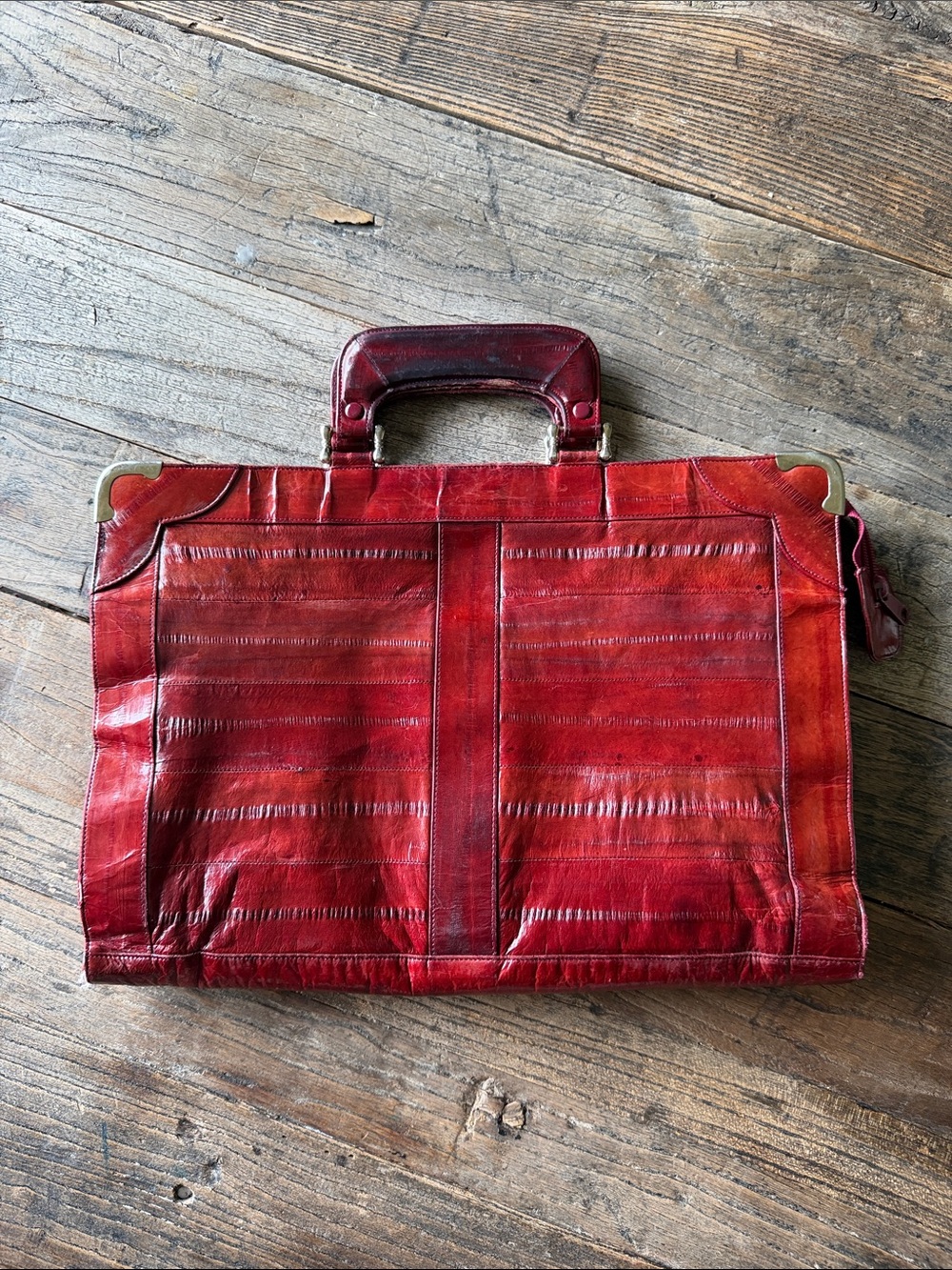 Red Vintage Eel Skin Leather Briefcase Bag